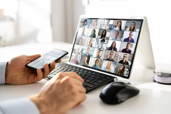 Virtuele Bedrijfspresentatie Videoconferentie Hybride Scherm — Stockfoto