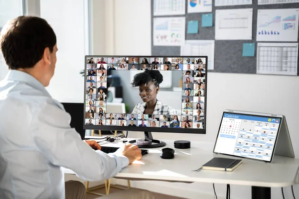 Masaüstü Ofis Bilgisayarında Telekomünikasyon Video Telework — Stok fotoğraf