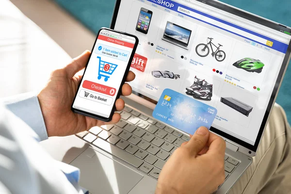 Aplikace Pro Nakupování Chytrých Telefonů Online Elektronický Obchod Mobilními Telefony — Stock fotografie