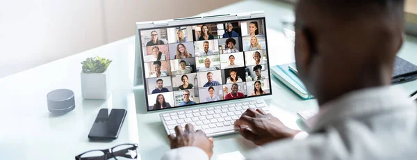 Virtuele Bedrijfspresentatie Videoconferentie Hybride Scherm — Stockfoto