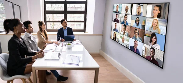 Business Video Konferencja Call Meeting Room — Zdjęcie stockowe