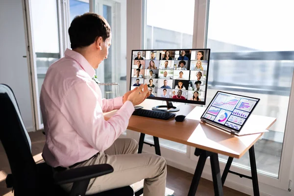 Virtuele Hybride Vergadering Kantoor Videoconferentie Voor Zakenmensen — Stockfoto