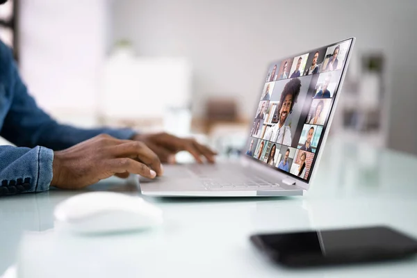 Online Videokonferenz Geschäftstreffen Anruf Auf Laptop — Stockfoto