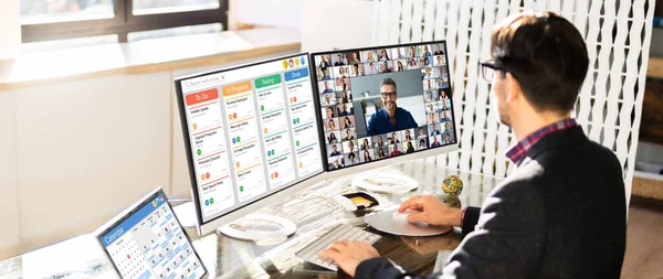 Online Remote Video Conference Webinar Scrum Meeting Call — Stockfoto