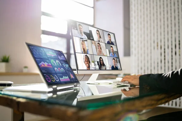 Virtual Video Conference Kallelse Möte Och Finansiell Presentation — Stockfoto