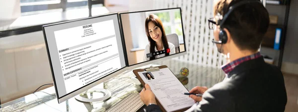 Virtual Job Interview Webcast Using Online Video Conference — Stock Photo, Image