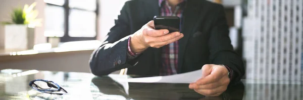 Depósito Remoto Cheque Usando Telefone Móvel Verificar Captura — Fotografia de Stock