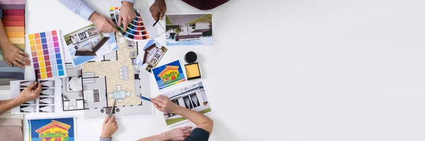 Arkitekter Och Designers Som Arbetar Med Färgval För House — Stockfoto