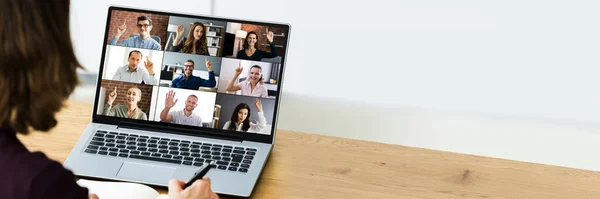 Videoconferentie Oproep Zwaaien Hallo Met Hand — Stockfoto