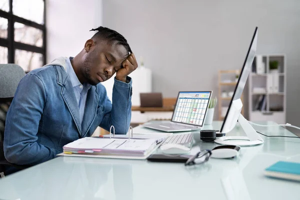Stressé Fatigué Business Accountant Man Travailleur Paresseux Triste — Photo
