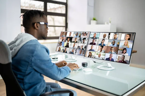 Obchodní Schůzka Virtuální Videokonference Počítači — Stock fotografie