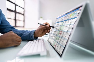 Elektronik Hesap Tablosu Analisti ya da Denetleyici Hibrit Laptop 'ta Yazılım Kullanıyor