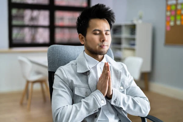 Pondering Man Banner Contemplative Prayer Thinking Office — Stock Photo, Image