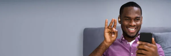 Deaf African Man Disabilities Using Video Conference — Stock Photo, Image