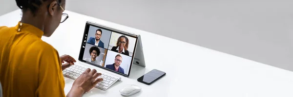 Chamada Trabalho Webinar Videoconferência Online — Fotografia de Stock