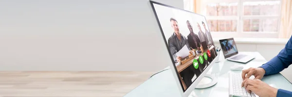 Zakenman Videoconferentie Met Team Computer — Stockfoto