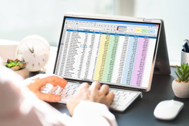 Elektronik Hesap Tablosu Analisti ya da Denetleyici Hibrit Laptop 'ta Yazılım Kullanıyor