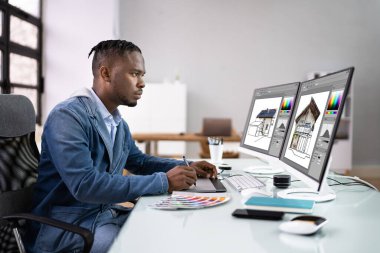 Afrika Grafik Web Tasarımcısı Tasarım Düzenleme Yazılımını Kullanıyor