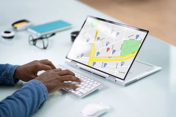 Gps Location Map Search Online Laptop — 스톡 사진