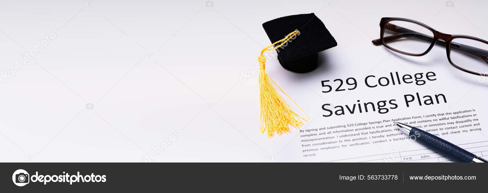 529 College Savings Plan Form Small Graduation Hat Spectacles Pen Stock