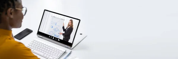 Online Virtual Video Conference Szkolenia Laptopie — Zdjęcie stockowe