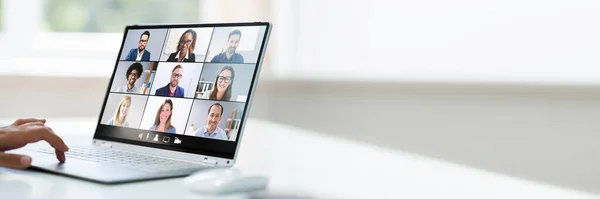 Chamada Webinários Videoconferência Reunião Trabalho Online — Fotografia de Stock