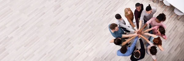 High Angle View Multiracial Friend Stacking Hand Together — Stock Photo, Image