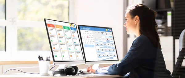 Gantt Gráfico Informes Comerciales Horario Trabajo Los Empleados — Foto de Stock