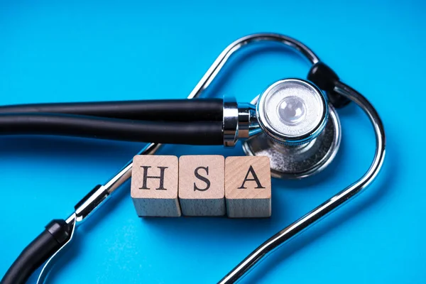 Деревянные Блоки Hsa Health Savings Account Деревянном Столе — стоковое фото