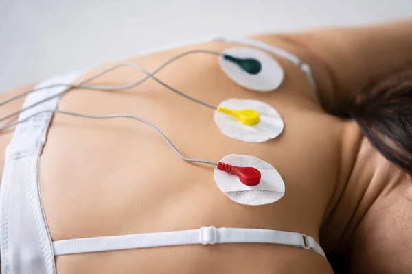 Back Pain Electrode Stimulation Training Electrotherapy — Stock Photo, Image