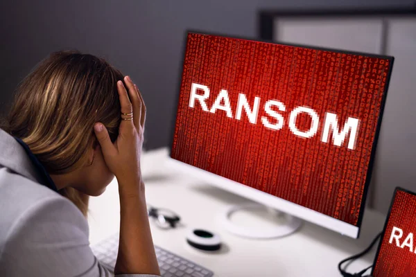 Ransomware Malware Attack Breach Dalam Bahasa Inggris Business Computer Hacked — Stok Foto