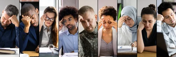 Annoiato Triste Collage Faccia Persone Diversi Dipendenti — Foto Stock