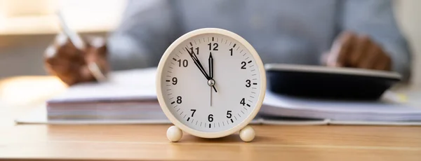 Accountant Calculating Bill Time Clock Money Alarm — Foto Stock