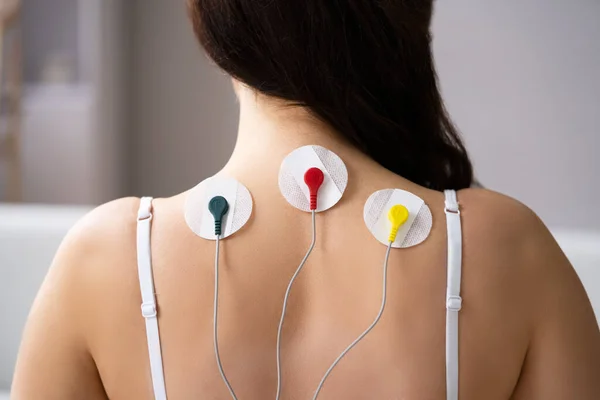 Back Pain Electrode Stimulation Training Electrotherapy — Stock Photo, Image