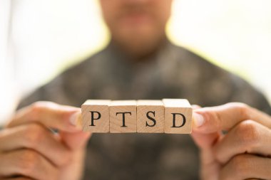 Army Military Soldier With PTSD Trauma Text