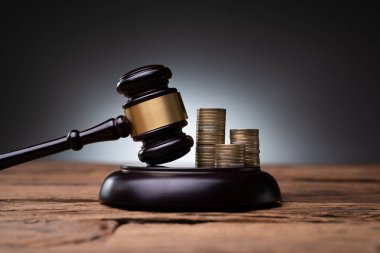 Law Litigation In Courtroom. Money On Legal Corruption