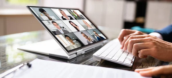 Video Conferentie Werk Webinar Online Thuis — Stockfoto