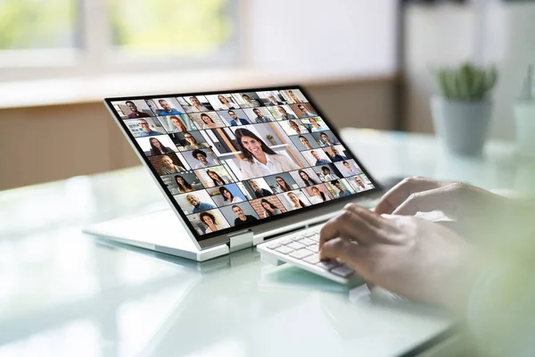 Virtuális Videó Konferencia Chat Hibrid Laptopon — Stock Fotó