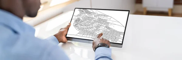 Cadastre Map City Building Survey Tablet Computer — Stock Photo, Image