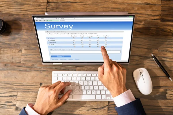 Businessperson Filling Online Survey Form Digital Laptop — 스톡 사진