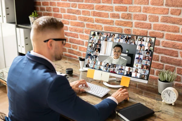 Man Video Conferentie Zakelijk Call Computer Screen — Stockfoto