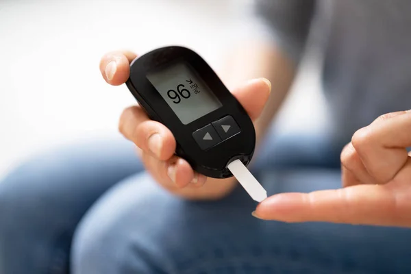 Nível Açúcar Sangue Glicose Diabética Glucometer Diabetes — Fotografia de Stock