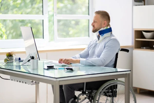 Disability Accident In Office. Broken Neck Brace