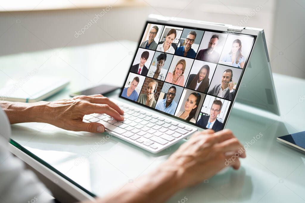 Video Conference Webinar Online Call Meeting On Laptop