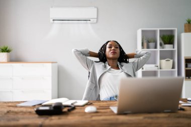 Ofiste Klimalı Mutlu Genç İş Kadını