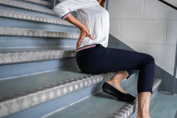 Mature Woman Lying Staircase Slip Fall Accident — Foto de Stock