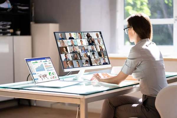 Online Virtual Learning Conference Vergadering Computer — Stockfoto