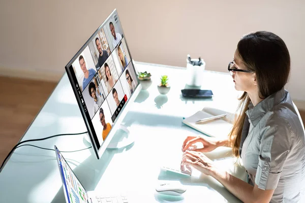 Virtuele Videoconferentie Business Meeting Computer — Stockfoto