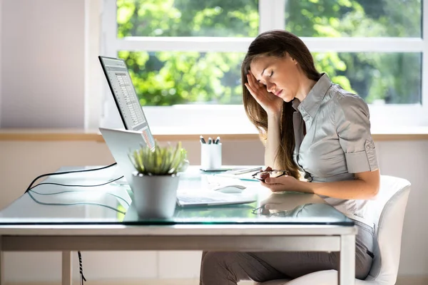 Stressed Tired Business Accountant Woman Lazy Sad Worker — Stock Photo, Image