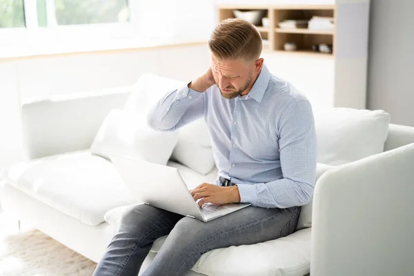 Neck Pain Bad Posture Man Sitting Home — Photo